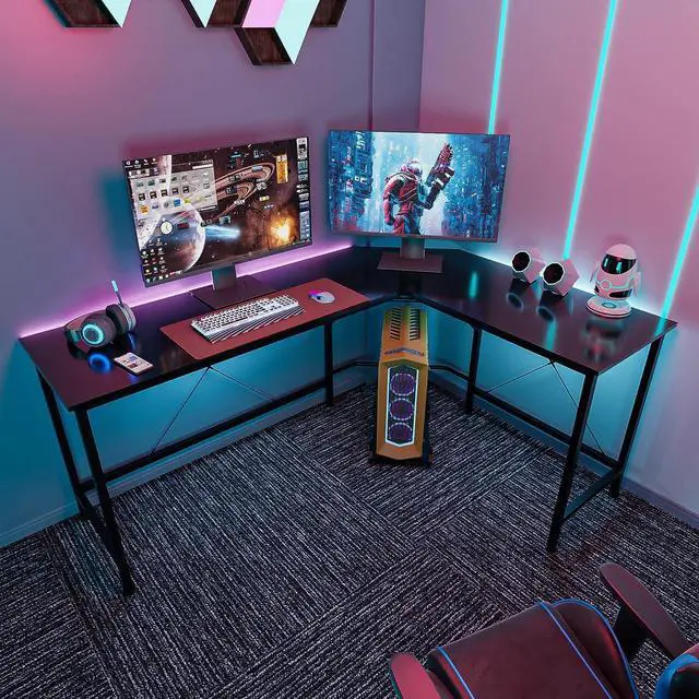 Alt view image 2 of 7 - SUPER DEAL 66" L Shaped Gaming Corner Computer Desk with CPU Stand and Foot Rest Bar, PC Laptop Study Table Workstation Gaming Desk for Home Office, Black