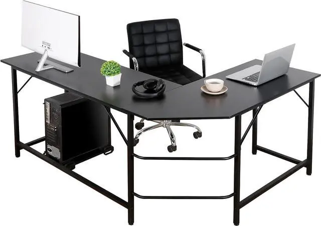 Alt view image 4 of 7 - SUPER DEAL 66" L Shaped Gaming Corner Computer Desk with CPU Stand and Foot Rest Bar, PC Laptop Study Table Workstation Gaming Desk for Home Office, Black
