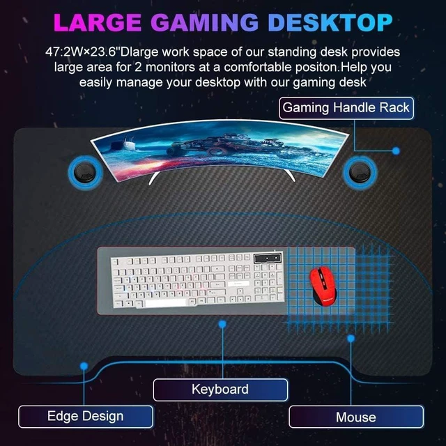 Alt view image 6 of 7 - Dkelincs 47 Inch Gaming Desk T-Shaped Computer Desk PC Computer Table Home Office Desk Ergonomic Gamer Workstation with Headphone Hook and Cup Holder, Red