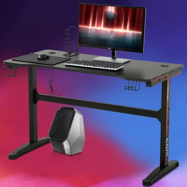 Alt view image 7 of 7 - Dkelincs 47 Inch Gaming Desk T-Shaped Computer Desk PC Computer Table Home Office Desk Ergonomic Gamer Workstation with Headphone Hook and Cup Holder, Red