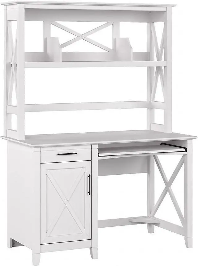 Main image of Bush Furniture Key West 48-inch Computer Desk with Hutch, Pure White Oak (KWD248WT-03)