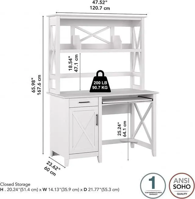 Alt view image 3 of 7 - Bush Furniture Key West 48-inch Computer Desk with Hutch, Pure White Oak (KWD248WT-03)