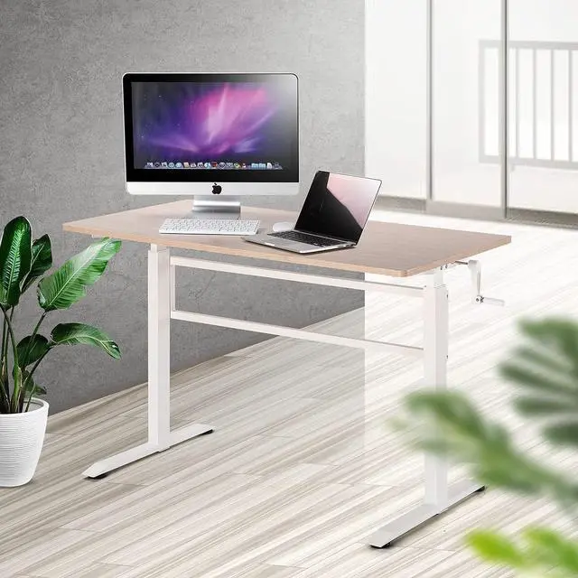 Alt view image 2 of 7 - UNICOO Manual Standing Desk Adjustable Height Heavy Duty Game Desk, Crank Adjustable Desk, Adjustable Computer Desk, Manual Stand Up Desk with Headphone Hook,48 x 24 Inches(SYK01-Light Oak)