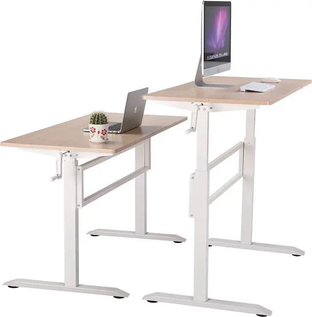 Alt view image 3 of 7 - UNICOO Manual Standing Desk Adjustable Height Heavy Duty Game Desk, Crank Adjustable Desk, Adjustable Computer Desk, Manual Stand Up Desk with Headphone Hook,48 x 24 Inches(SYK01-Light Oak)