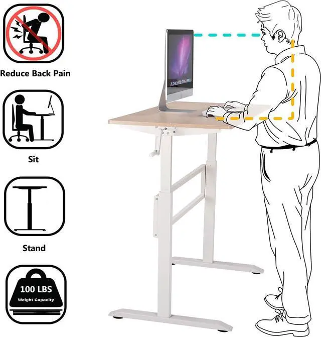 Alt view image 4 of 7 - UNICOO Manual Standing Desk Adjustable Height Heavy Duty Game Desk, Crank Adjustable Desk, Adjustable Computer Desk, Manual Stand Up Desk with Headphone Hook,48 x 24 Inches(SYK01-Light Oak)