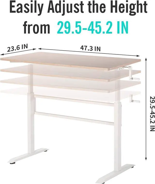 Alt view image 6 of 7 - UNICOO Manual Standing Desk Adjustable Height Heavy Duty Game Desk, Crank Adjustable Desk, Adjustable Computer Desk, Manual Stand Up Desk with Headphone Hook,48 x 24 Inches(SYK01-Light Oak)