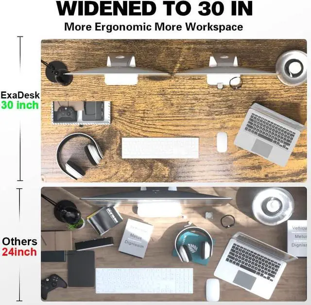 Alt view image 3 of 7 - 55 * 30 Inches Electric Standing Widened Desk Adjustable Height with 4 Drawers, Double Storage Shelves Stand Up Desk, Home Office Workstation Sit Stand up Desk (Rustic Brown)