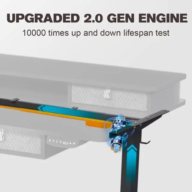 Alt view image 5 of 7 - 55 * 30 Inches Electric Standing Widened Desk Adjustable Height with 4 Drawers, Double Storage Shelves Stand Up Desk, Home Office Workstation Sit Stand up Desk (Rustic Brown)