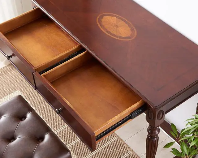 Alt view image 6 of 7 - MODERION Solid Wood Home Office Desk with 2 Drawers, Traditional Computer Table, Small Home Writing Desk, Corner Table, Easy Assembly 39.37 x 15.74 x 30.9 Cherry Red Walnut SSZ1533WD