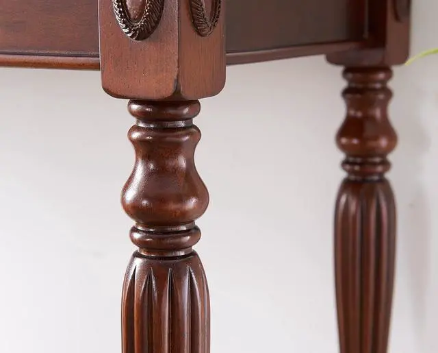 Alt view image 7 of 7 - MODERION Solid Wood Home Office Desk with 2 Drawers, Traditional Computer Table, Small Home Writing Desk, Corner Table, Easy Assembly 39.37 x 15.74 x 30.9 Cherry Red Walnut SSZ1533WD