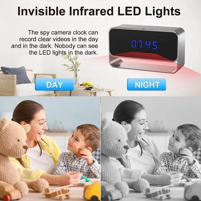 Alt view image 4 of 6 - Hidden Camera Clock FHD 1080P WiFi Spy Camera Mini Wireless Nanny Cam Indoor Home Office Security Night Vision Motion Detection