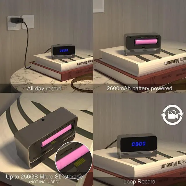 Alt view image 6 of 6 - Hidden Camera Clock FHD 1080P WiFi Spy Camera Mini Wireless Nanny Cam Indoor Home Office Security Night Vision Motion Detection