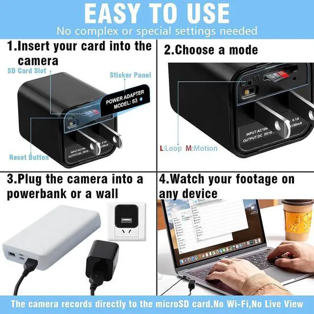 Alt view image 4 of 6 - Hidden Camera - Spy Camera - Spy Camera Charger - USB Charger Camera  Best Mini Spy Camera  Secret Camera  Nanny Cam  USB Spy Camera - Small Cameras for Spying  Surveillance Camera 1080P Full HD