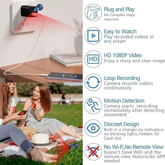 Alt view image 3 of 6 - Hidden Camera - Spy Camera - Spy Camera Charger - USB Charger Camera  Best Mini Spy Camera  Secret Camera  Nanny Cam  USB Spy Camera - Small Cameras for Spying  Surveillance Camera 1080P Full HD