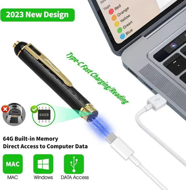 Alt view image 3 of 6 - 64G Small Security Camera, 1080P Portable Security Body Camera Pen for Indoor Outdoor