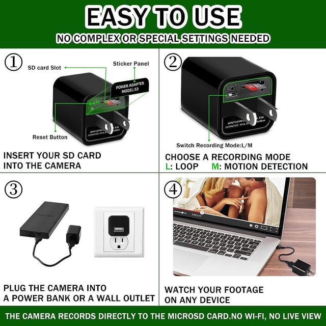 Alt view image 4 of 6 - Tusionwin Hidden Camera - Spy Camera Charger - Mini Spy Camera 1080p - USB Charger Camera - Hidden Spy Camera - Hidden Nanny Cam - Hidden Spy Cam - Hidden Cam - Surveillance Cameras