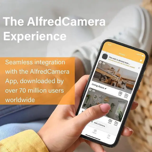 Alt view image 6 of 6 - AlfredCam Indoor WiFi Security Camera, FullHD 1080P, 2.4G/WiFi, Continuous Recording, Motion Detection, Night Vision, Baby Monitor/Pet/Nanny Cam, App Powered (70M+ downloads)