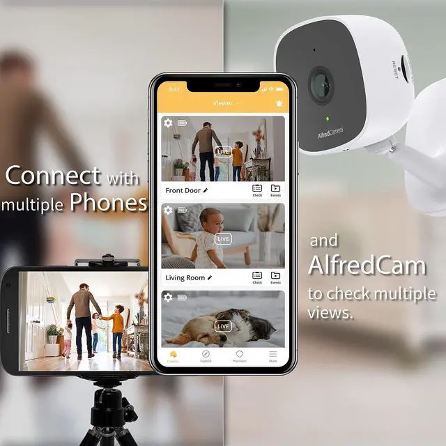Alt view image 5 of 6 - AlfredCam Indoor WiFi Security Camera, FullHD 1080P, 2.4G/WiFi, Continuous Recording, Motion Detection, Night Vision, Baby Monitor/Pet/Nanny Cam, App Powered (70M+ downloads)