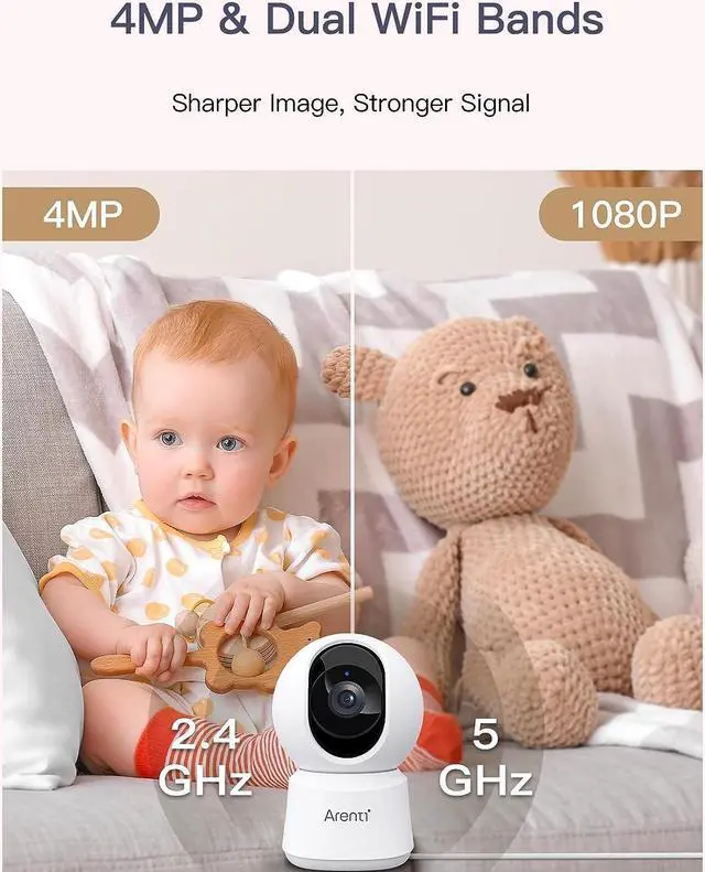 Alt view image 2 of 6 - ARENTI 5ghz WiFi Security Camera Indoor, 4MP Plug-in Pet Dog Camera with Phone App, Baby Home Cam 2.4G/5G Dual-Band, AI Motion Detection, Auto Tracking, 2-Way Talk, Night Vision, Works with Alexa