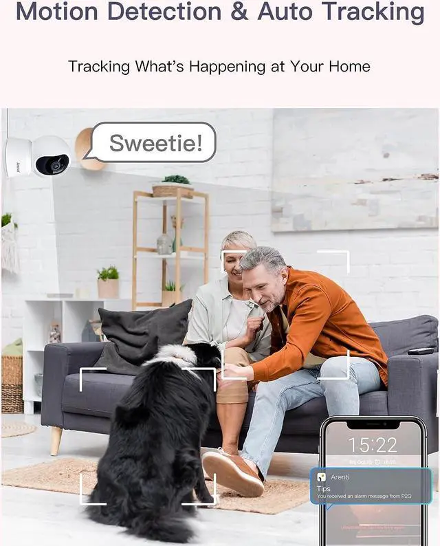 Alt view image 3 of 6 - ARENTI 5ghz WiFi Security Camera Indoor, 4MP Plug-in Pet Dog Camera with Phone App, Baby Home Cam 2.4G/5G Dual-Band, AI Motion Detection, Auto Tracking, 2-Way Talk, Night Vision, Works with Alexa