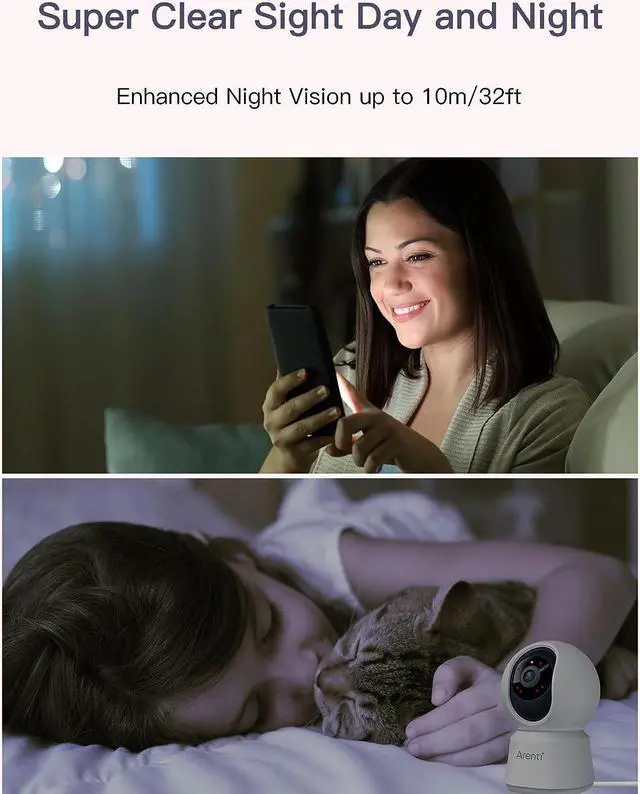 Alt view image 4 of 6 - ARENTI 5ghz WiFi Security Camera Indoor, 4MP Plug-in Pet Dog Camera with Phone App, Baby Home Cam 2.4G/5G Dual-Band, AI Motion Detection, Auto Tracking, 2-Way Talk, Night Vision, Works with Alexa