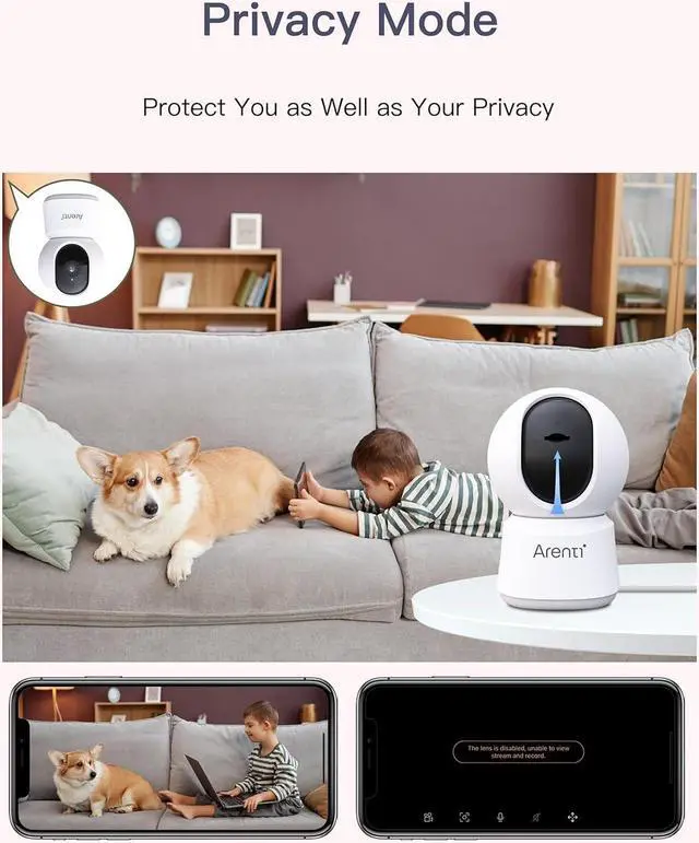 Alt view image 5 of 6 - ARENTI 5ghz WiFi Security Camera Indoor, 4MP Plug-in Pet Dog Camera with Phone App, Baby Home Cam 2.4G/5G Dual-Band, AI Motion Detection, Auto Tracking, 2-Way Talk, Night Vision, Works with Alexa