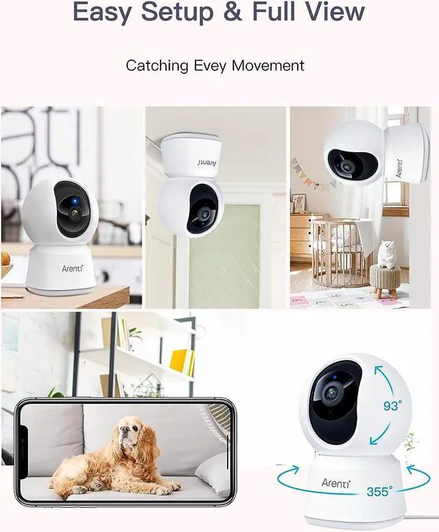 Alt view image 6 of 6 - ARENTI 5ghz WiFi Security Camera Indoor, 4MP Plug-in Pet Dog Camera with Phone App, Baby Home Cam 2.4G/5G Dual-Band, AI Motion Detection, Auto Tracking, 2-Way Talk, Night Vision, Works with Alexa