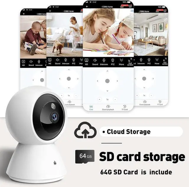 Alt view image 6 of 6 - BJR 5ghz WiFi Security Cameras Indoor Pan/Tilt, 2K HD Pet Camera, Motion Detection for Baby Pet Monitor, Support for 5G/2.4G Wi-Fi, 2-Way Talk, Night Vision, Home Cam with 64G SD Card 2-Pack(CS991)