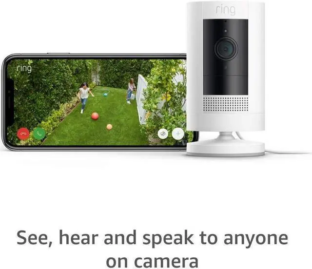 Alt view image 3 of 6 - Ring Stick Up Cam Plug-In | Weather-Resistant Outdoor Camera, Live View, Color Night Vision, Two-way Talk, Motion alerts, Works with Alexa | White