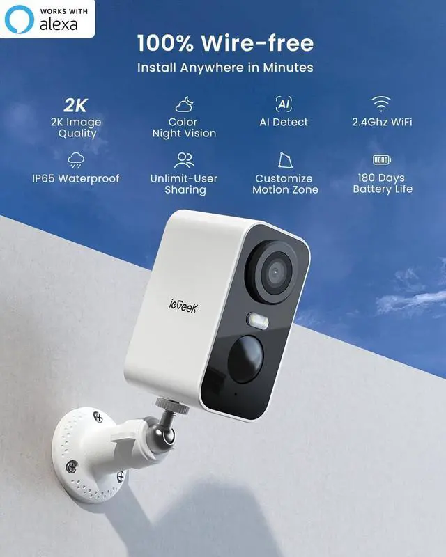 Alt view image 2 of 7 - ieGeek Security Cameras Wireless Outdoor 2-Pack, 2K WiFi Surveillance Camera for Home Security, Battery Powered Security Cameras with Siren & Spotlight, AI Detection, App for Phone, IP65 Waterproof