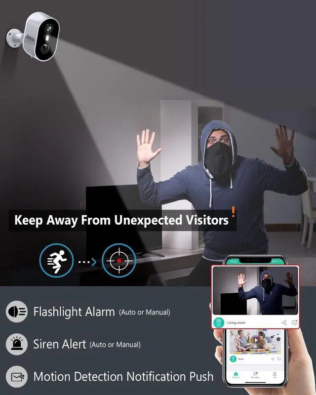 Alt view image 3 of 7 - 2K Security Cameras Wireless Outdoor, 3MP AI Motion Detection & Color Night Vision Home Security Cameras, Two-Way Talk, Spotlight Siren Alarm, Work with Alexa, Battery Powered, IP65