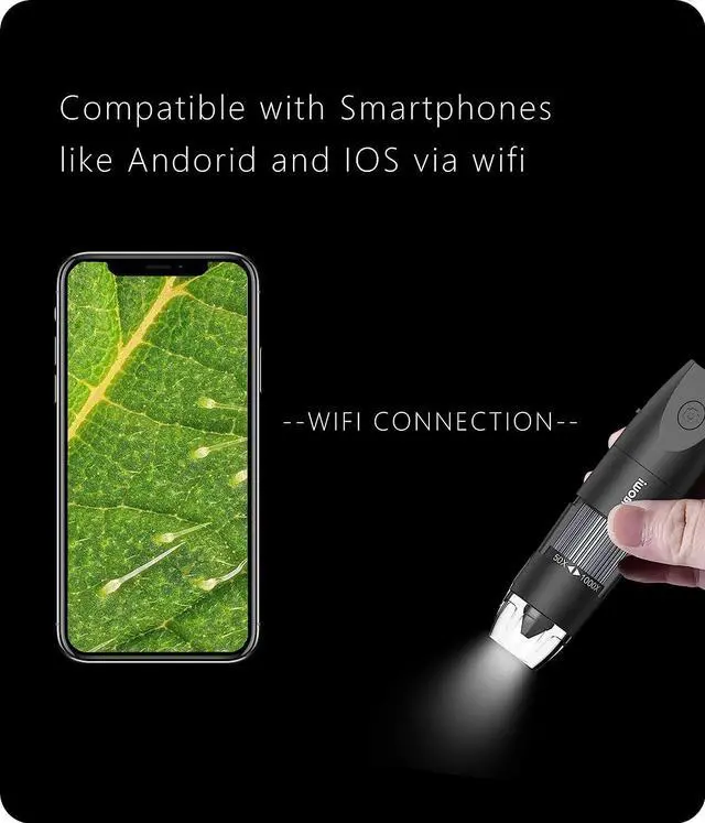 Alt view image 4 of 7 - Digital Microscope Wireless Pocket Handheld USB Microscopes, 50x-1000x Zoom Fixed Focus HD Magnifier with LEDs, Inspection Camera Compatible with iPhone, Android Phone, MacBook, Windows PC (Black)