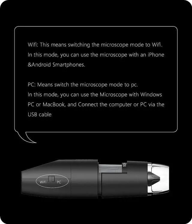 Alt view image 7 of 7 - Digital Microscope Wireless Pocket Handheld USB Microscopes, 50x-1000x Zoom Fixed Focus HD Magnifier with LEDs, Inspection Camera Compatible with iPhone, Android Phone, MacBook, Windows PC (Black)