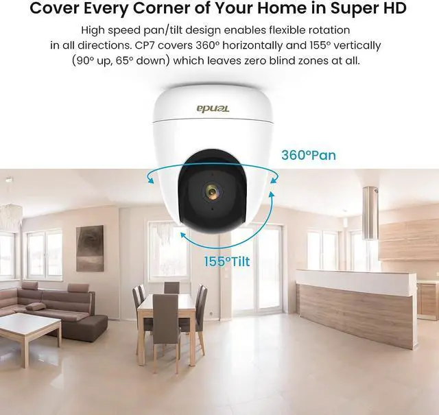 Alt view image 3 of 7 - Tenda Cameras for Home Security, 2.5K Indoor Camera WiFi Camera, 360° Pan Tilt WiFi Camera with Phone APP, 2-Way Audio, Night Vision, Smart Tracking, Human Detection, Cloud Storage (CP7)