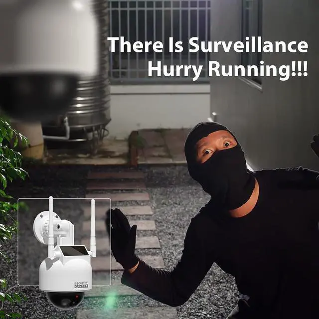 Alt view image 4 of 6 - BNT Solar Dummy Fake Camera Security Outdoor, Solar Powered Simulated Surveillance Cameras with 1 Flashing Red LED Light/CCTV Sticker, Fake Dome Camera for Home.(Battery not Included)