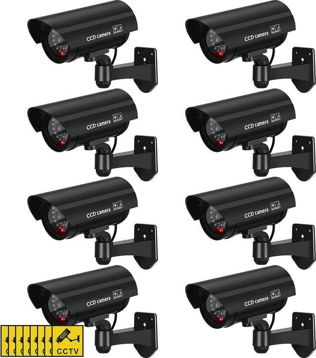 Main image of Macarrie 8 Pcs Fake Camera Dummy Security Camera Realistic Dummy Camera Plastic Fake Video Camera CCTV Surveillance System with Motion LED Light for Home Outdoor Indoor, No Battery Included (Black)