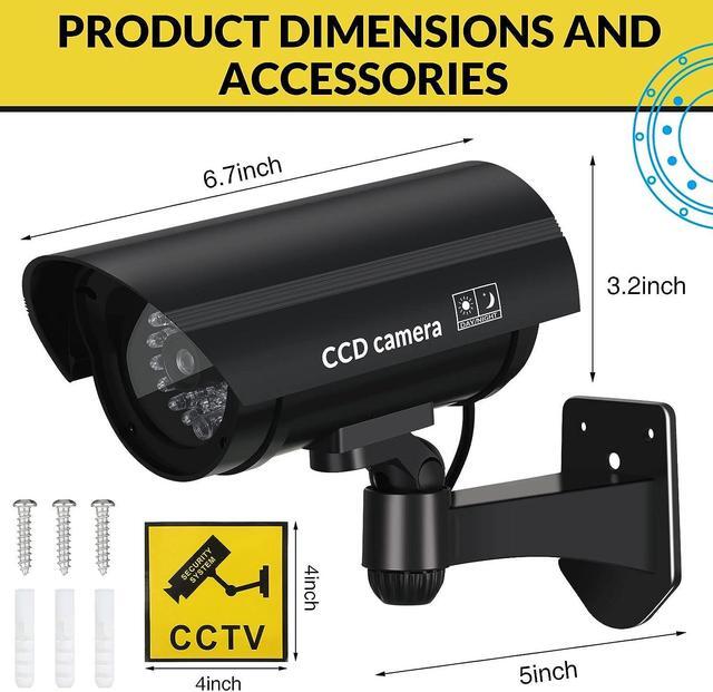 Alt view image 3 of 7 - Macarrie 8 Pcs Fake Camera Dummy Security Camera Realistic Dummy Camera Plastic Fake Video Camera CCTV Surveillance System with Motion LED Light for Home Outdoor Indoor, No Battery Included (Black)