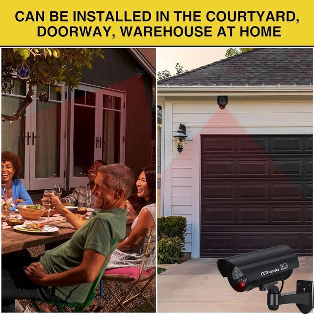 Alt view image 7 of 7 - Macarrie 8 Pcs Fake Camera Dummy Security Camera Realistic Dummy Camera Plastic Fake Video Camera CCTV Surveillance System with Motion LED Light for Home Outdoor Indoor, No Battery Included (Black)