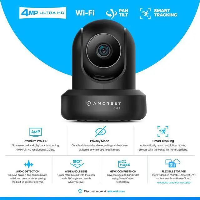 Alt view image 2 of 7 - Amcrest 4MP ProHD Indoor WiFi, Security IP Camera with Pan/Tilt, Two-Way Audio, Night Vision, Remote Viewing, 4-Megapixel @30FPS, Wide 90° FOV, IP4M-1041B (Black)