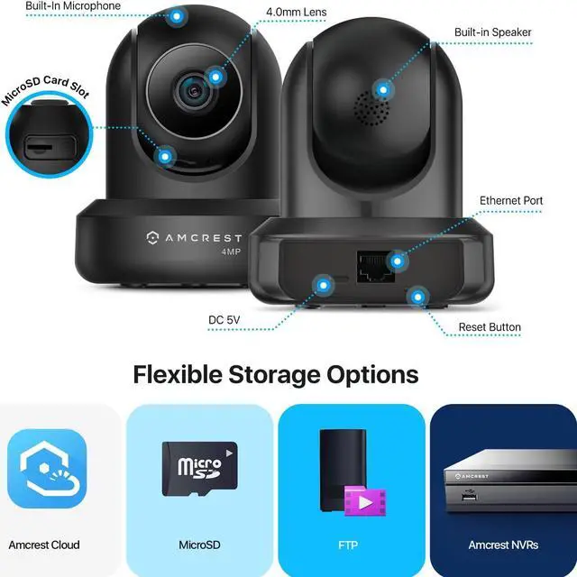 Alt view image 7 of 7 - Amcrest 4MP ProHD Indoor WiFi, Security IP Camera with Pan/Tilt, Two-Way Audio, Night Vision, Remote Viewing, 4-Megapixel @30FPS, Wide 90° FOV, IP4M-1041B (Black)