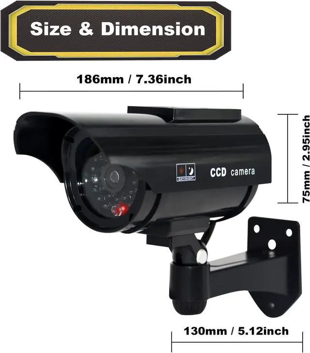 Alt view image 2 of 6 - F FINDERS&CO Solar Powered Fake Security Camera, Bullet Dummy Security Camera Surveillance System with Realistic Red Flashing Lights Indoor Outdoor (4 Black)