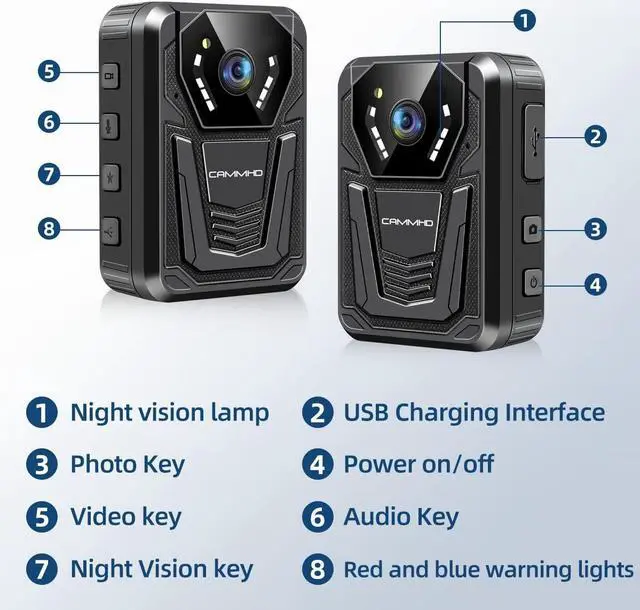 Alt view image 6 of 6 - CAMMHD F6-64GB 4K Body Camera, 3400mAh Battery Work 12-14Hours,Waterproof IP 68 Body Cameras with Audio and Video Recording H.265 Video Code Police Body Cam for Law Enforcement