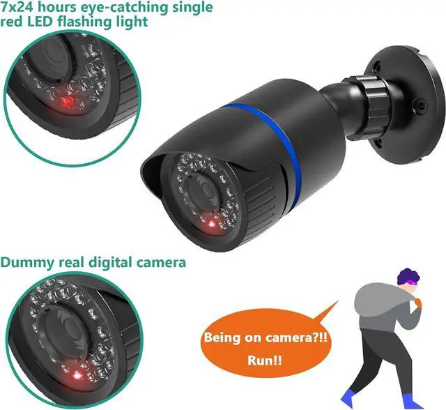 Alt view image 3 of 7 - WALI Dummy Fake Simulated Surveillance Security CCTV Dome Camera Indoor Outdoor with One LED Light, Warning Security Alert Sticker Decal (TC-B4), 4 Packs, Black