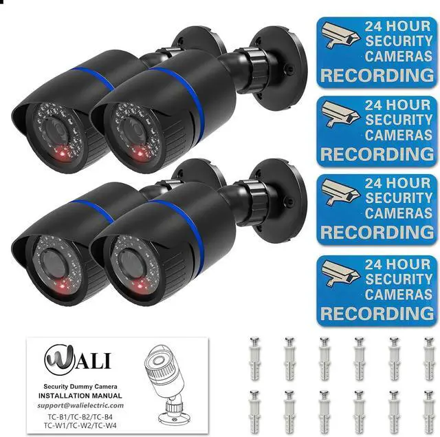 Alt view image 2 of 7 - WALI Dummy Fake Simulated Surveillance Security CCTV Dome Camera Indoor Outdoor with One LED Light, Warning Security Alert Sticker Decal (TC-B4), 4 Packs, Black