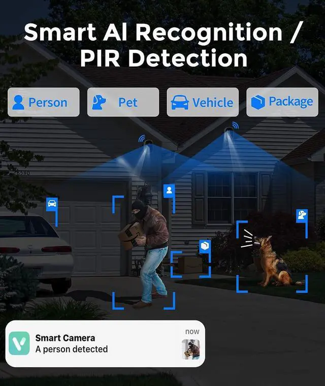 Alt view image 4 of 7 - Wireless Security Camera - Outdoor WiFi Security Cameras w/Color Night Vision, AI/PIR Detection, 2-Way Talk, Cloud/SD, Weatherproof, Battery Powered Outdoor Cameras for Home Security Outside