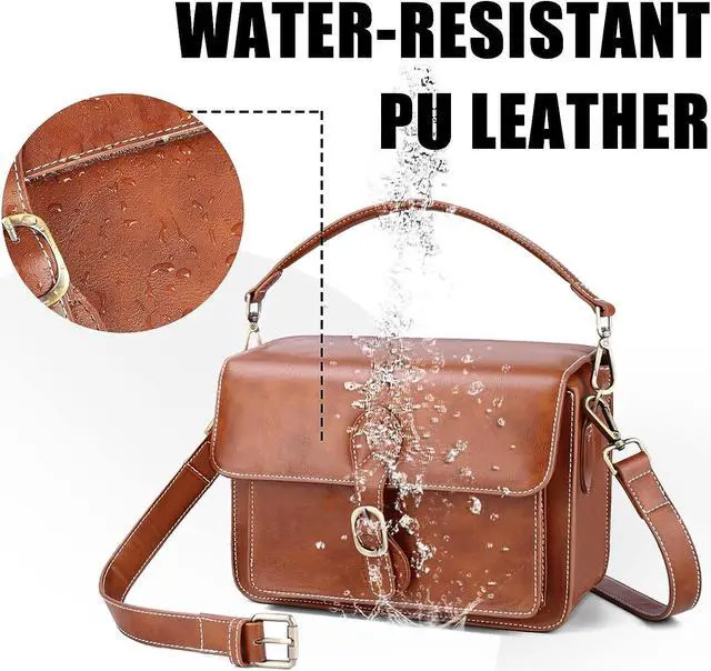 Alt view image 2 of 7 - Cwatcun Camera Shoulder Bag Compact Camera Case Waterproof Retro Compatible for Canon Nikon Sony SLR DSLR Mirrorless Camera and Lens Brown, Small