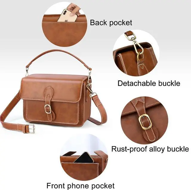 Alt view image 3 of 7 - Cwatcun Camera Shoulder Bag Compact Camera Case Waterproof Retro Compatible for Canon Nikon Sony SLR DSLR Mirrorless Camera and Lens Brown, Small