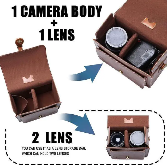 Alt view image 4 of 7 - Cwatcun Camera Shoulder Bag Compact Camera Case Waterproof Retro Compatible for Canon Nikon Sony SLR DSLR Mirrorless Camera and Lens Brown, Small