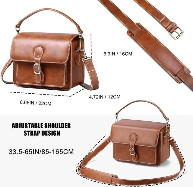 Alt view image 6 of 7 - Cwatcun Camera Shoulder Bag Compact Camera Case Waterproof Retro Compatible for Canon Nikon Sony SLR DSLR Mirrorless Camera and Lens Brown, Small