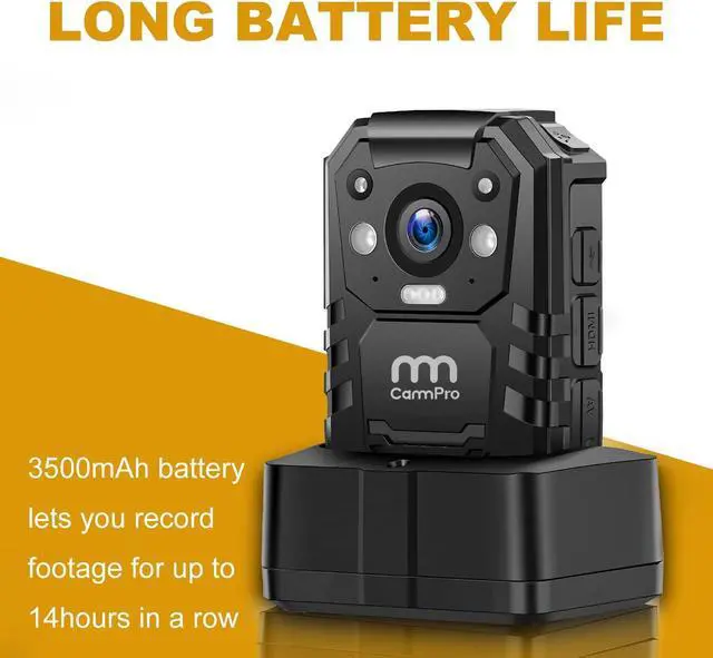 Alt view image 4 of 6 - CammPro 1440P Police Body Camera,128G Memory,Waterproof Body Worn Camera,Premium Portable Body Camera with Audio Recording Wearable,Night Vision,GPS for Law Enforcement